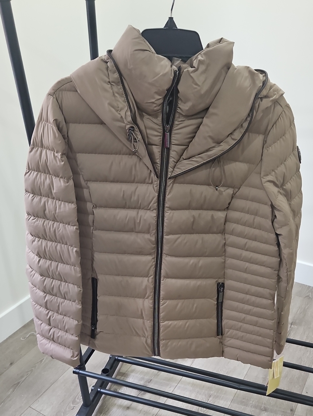 MK Women Lightweight Quilted Hooded Jacket - Taupe